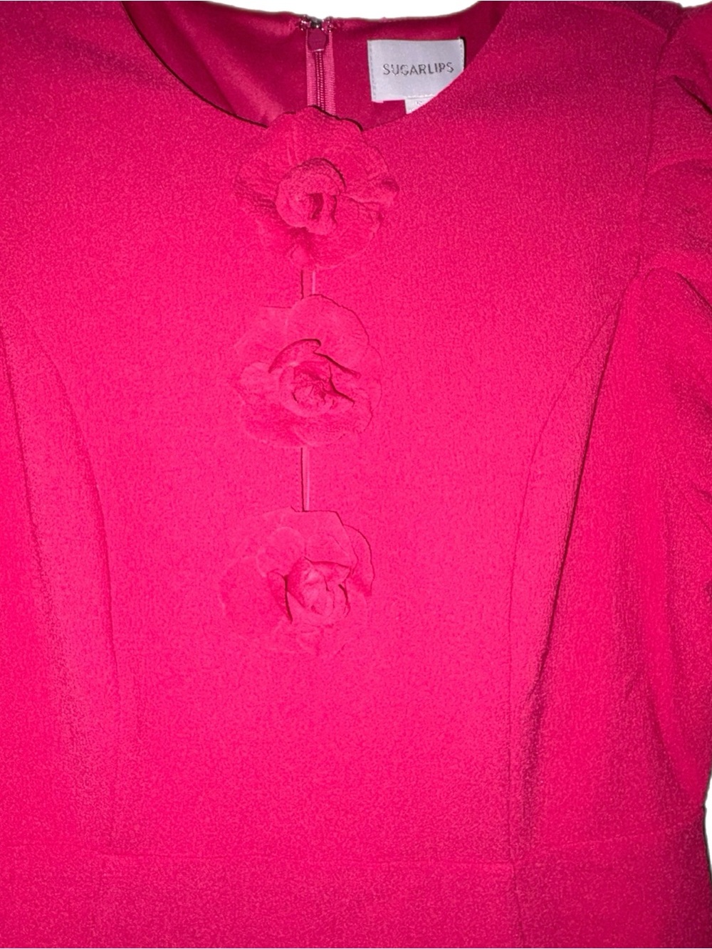 Sugarlips Zemira Rosette Bubble Sleeve Mini Dress Fuchsia Size Small NWT - Picture 8 of 11